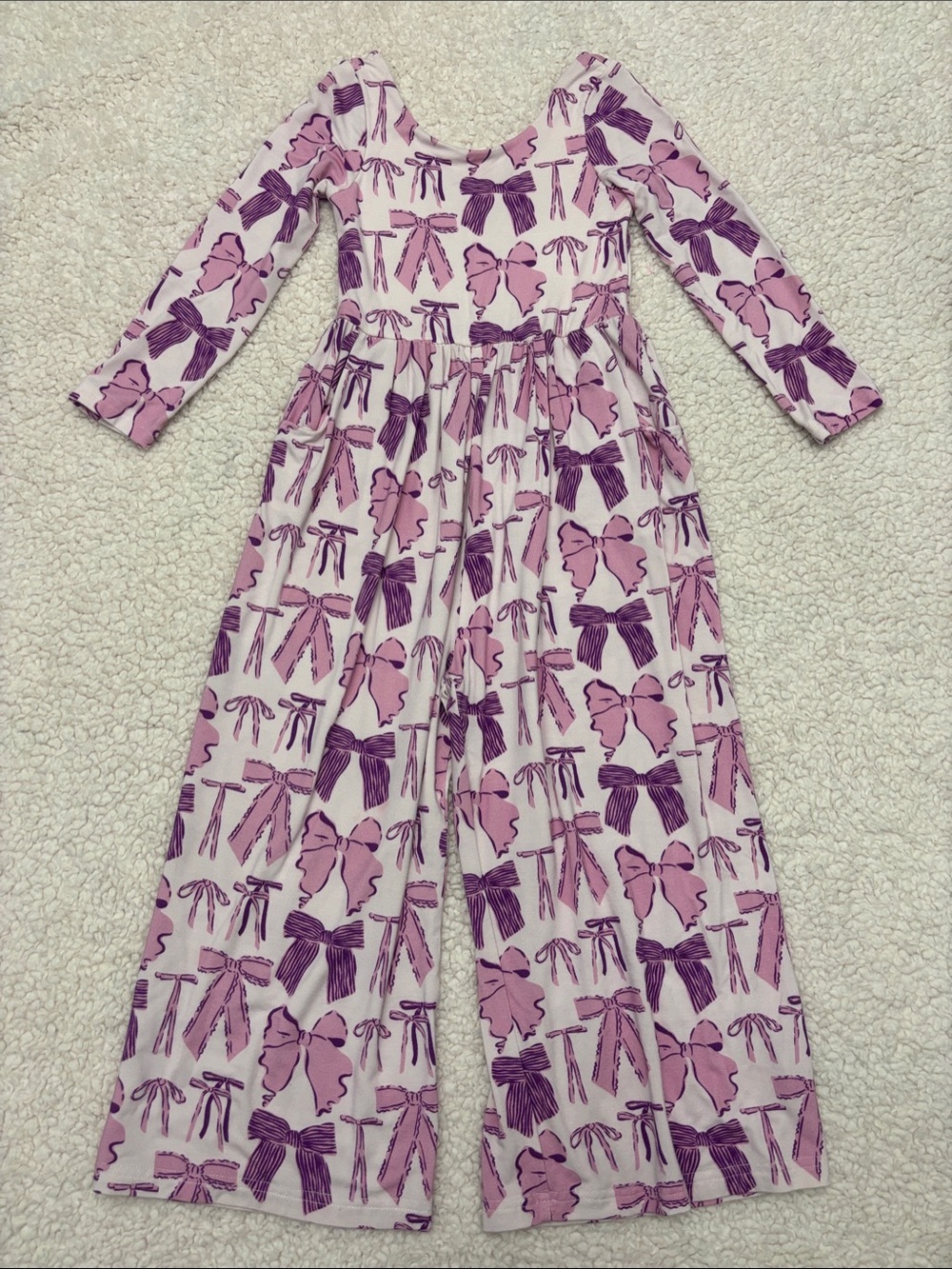 SweetHoney Pink & Purple Bow-Print Girls Jumpsuit Leggy Romper 4T